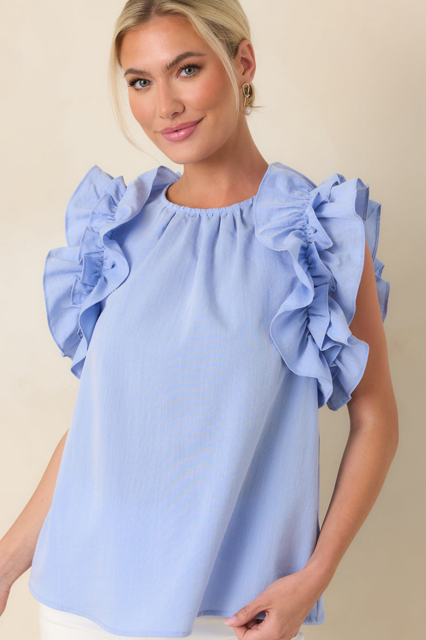 Cornflower Blue Ruffle Top Light Blue Ruffled Top - All Tops | Red Dress