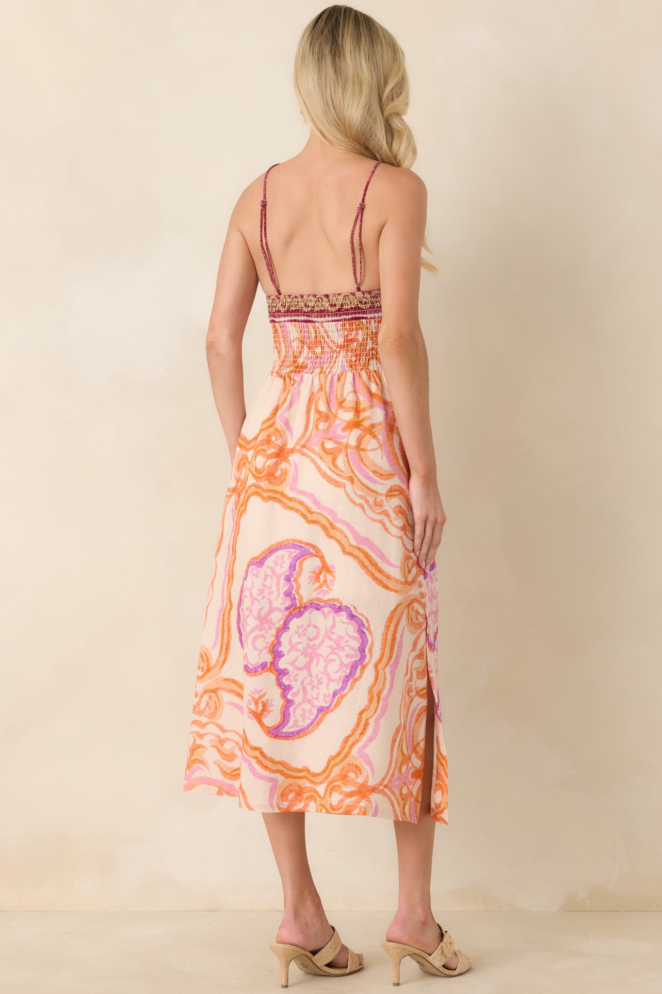 Aylaya Orange Multi Ornate Medallion Print Halter Neck Midi Dress Aylaya Orange Multi Ornate Medallion Print Halter Neck Midi Dress