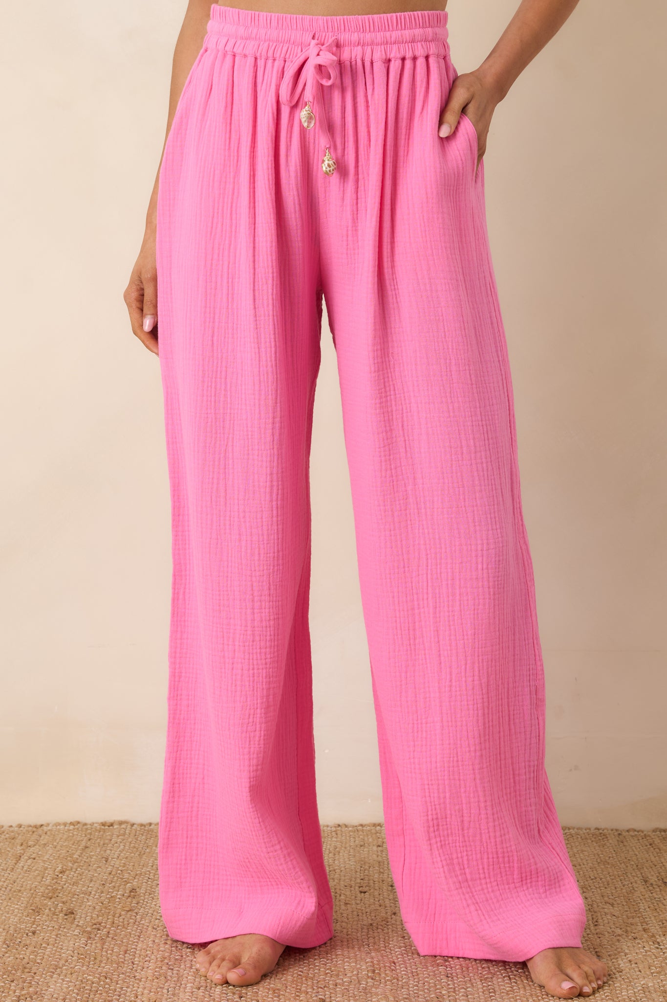 Paradisa Dunedin Pink Cotton Wide Leg Drawstring Pants | Red Dress