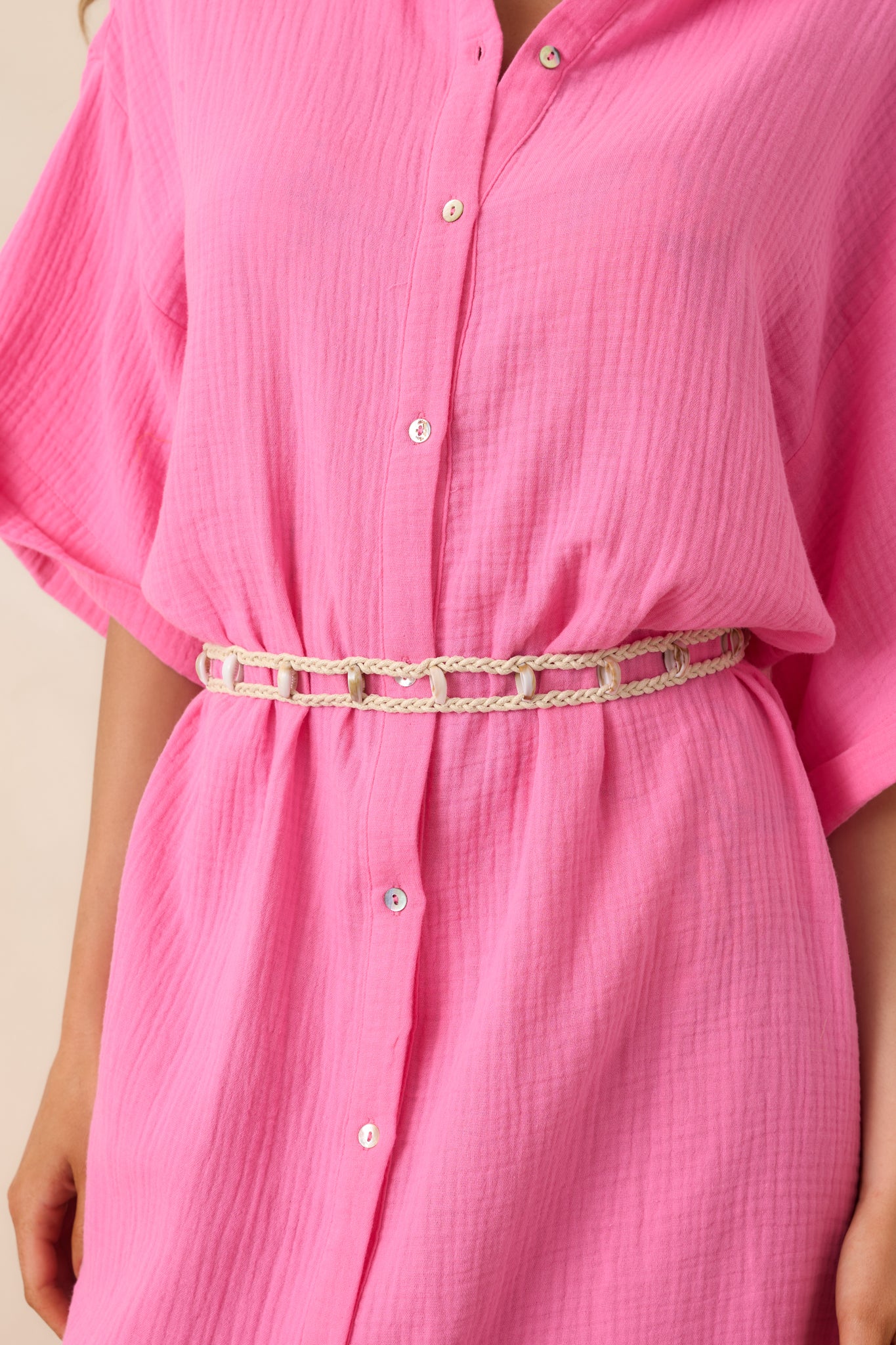 Paradisa St. Augustine Pink Cotton Belted Shirt Dress