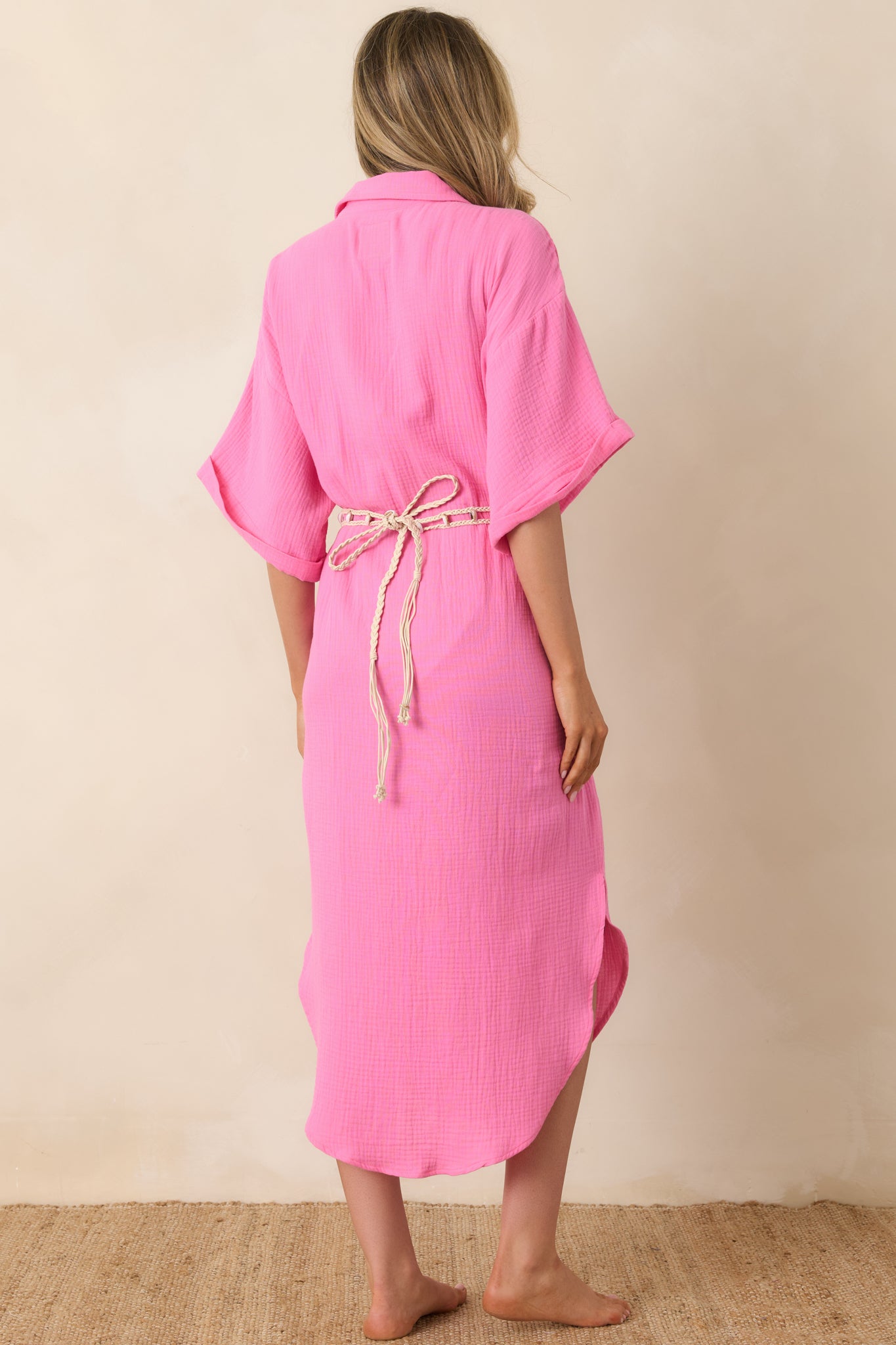 Paradisa St. Augustine Pink Cotton Belted Shirt Dress | Red Dress