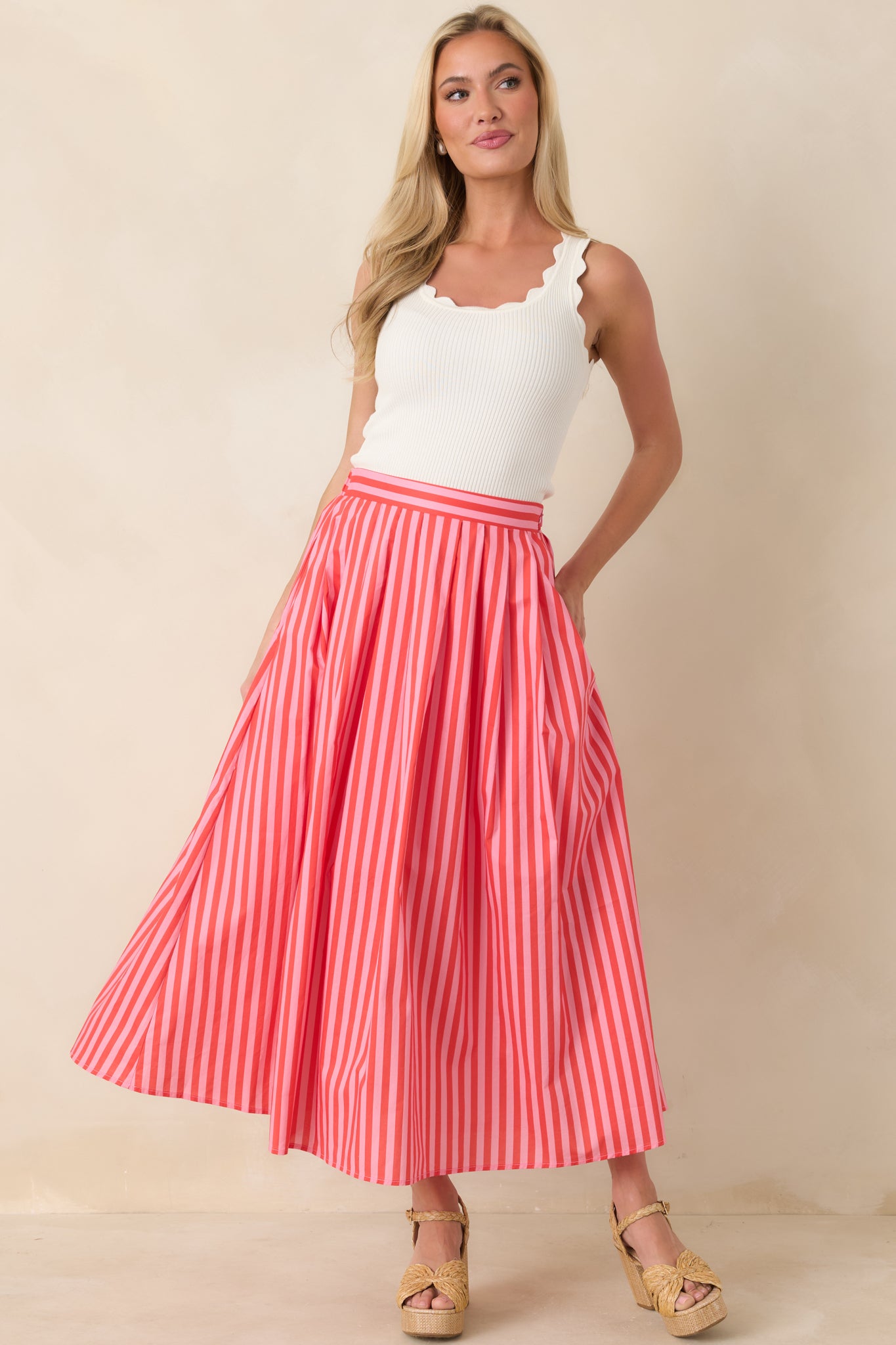 Flowing cotton maxi skirt designed with soft structure, breathable woven fabric, and a smooth waistband.