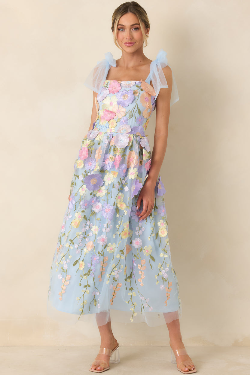 Light Blue Floral Embroidered Maxi Dress - All Dresses | Red Dress