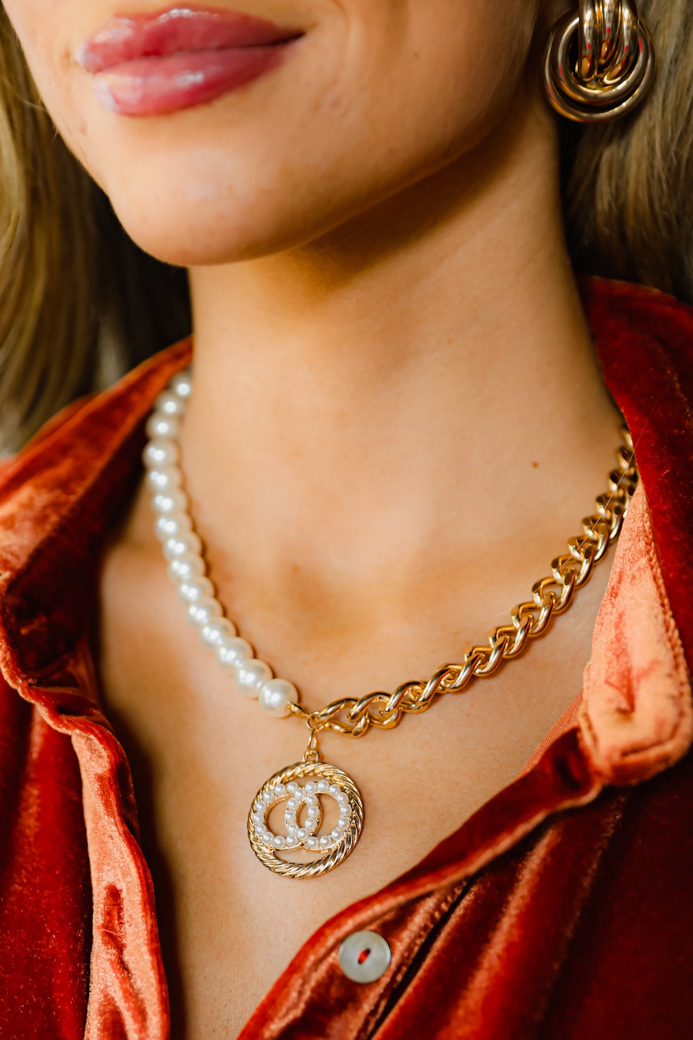 2 Time Is Valuable Gold & Pearl Necklace at reddress.com