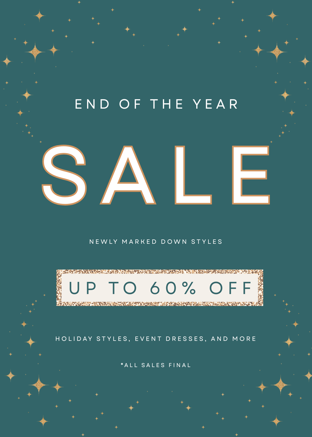 Mobile banner reading 'End of the year sale - newly marked down styles' that includes a 'up to 60% off button'.