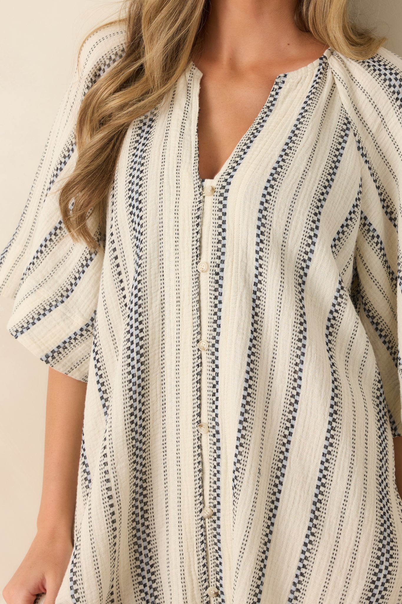 FRNCH Noronha Ivory & Black Stripe Cotton Mini Dress