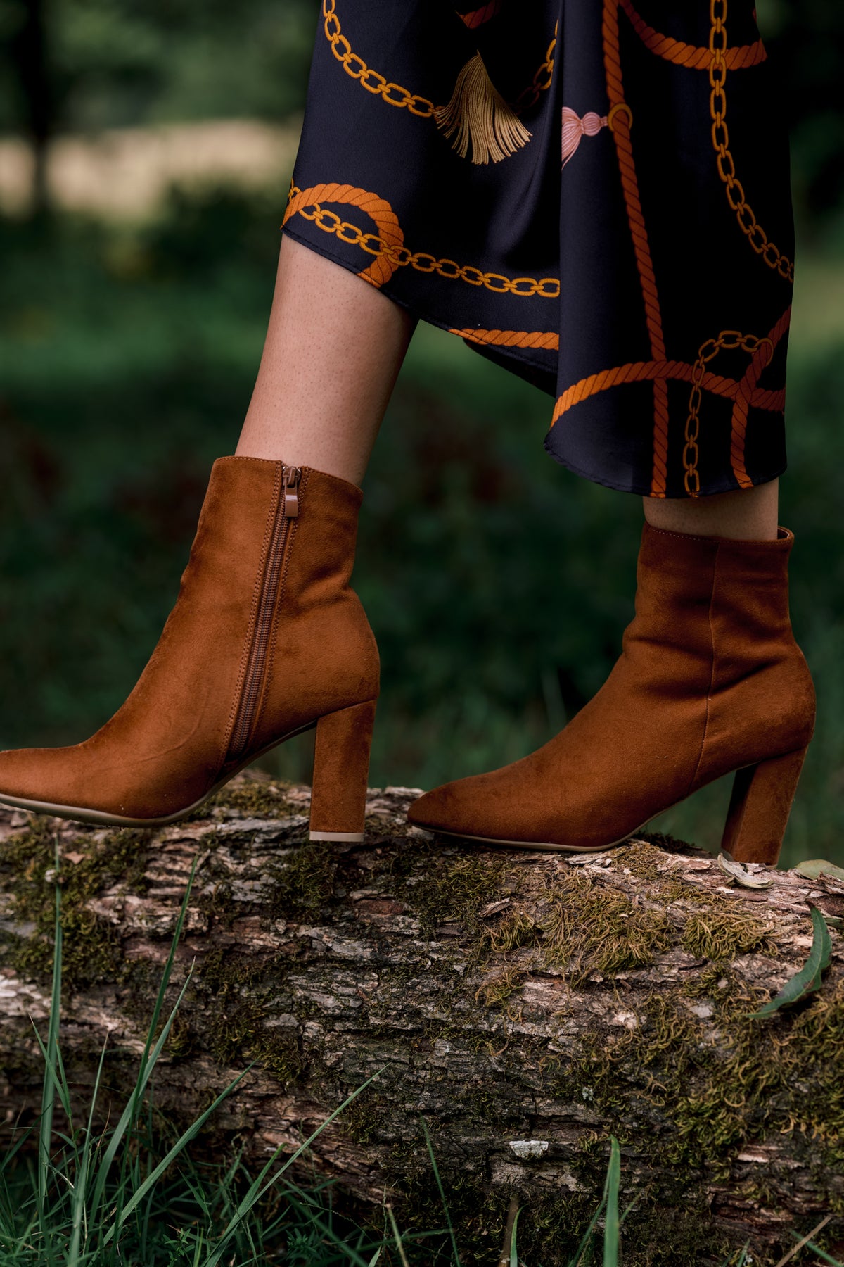 From Here On Cinnamon Brown Faux Suede Block Heel Ankle Boots