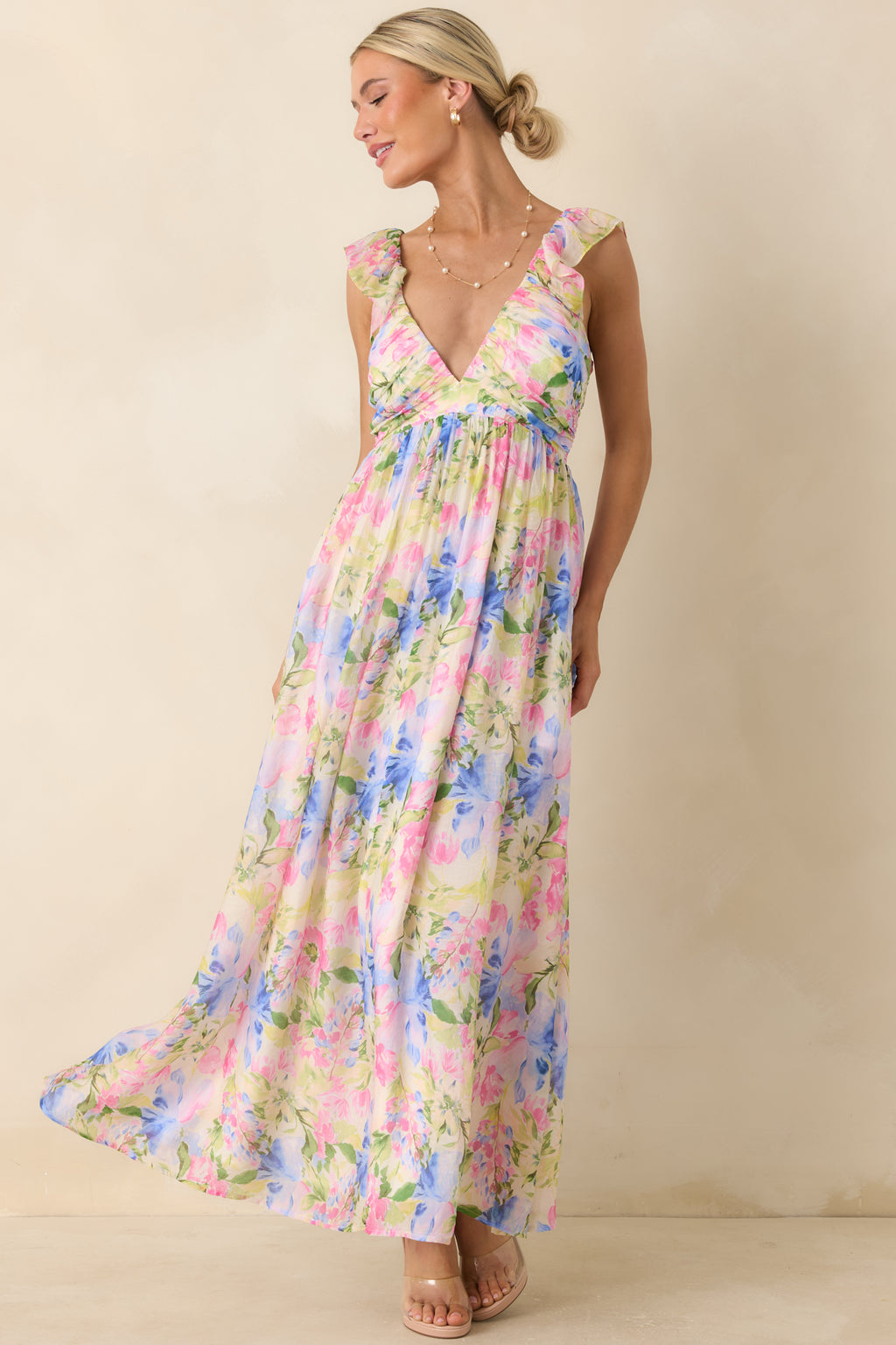 Watercolour Floral Ruffle Maxi Dress S / Watercolour Floral