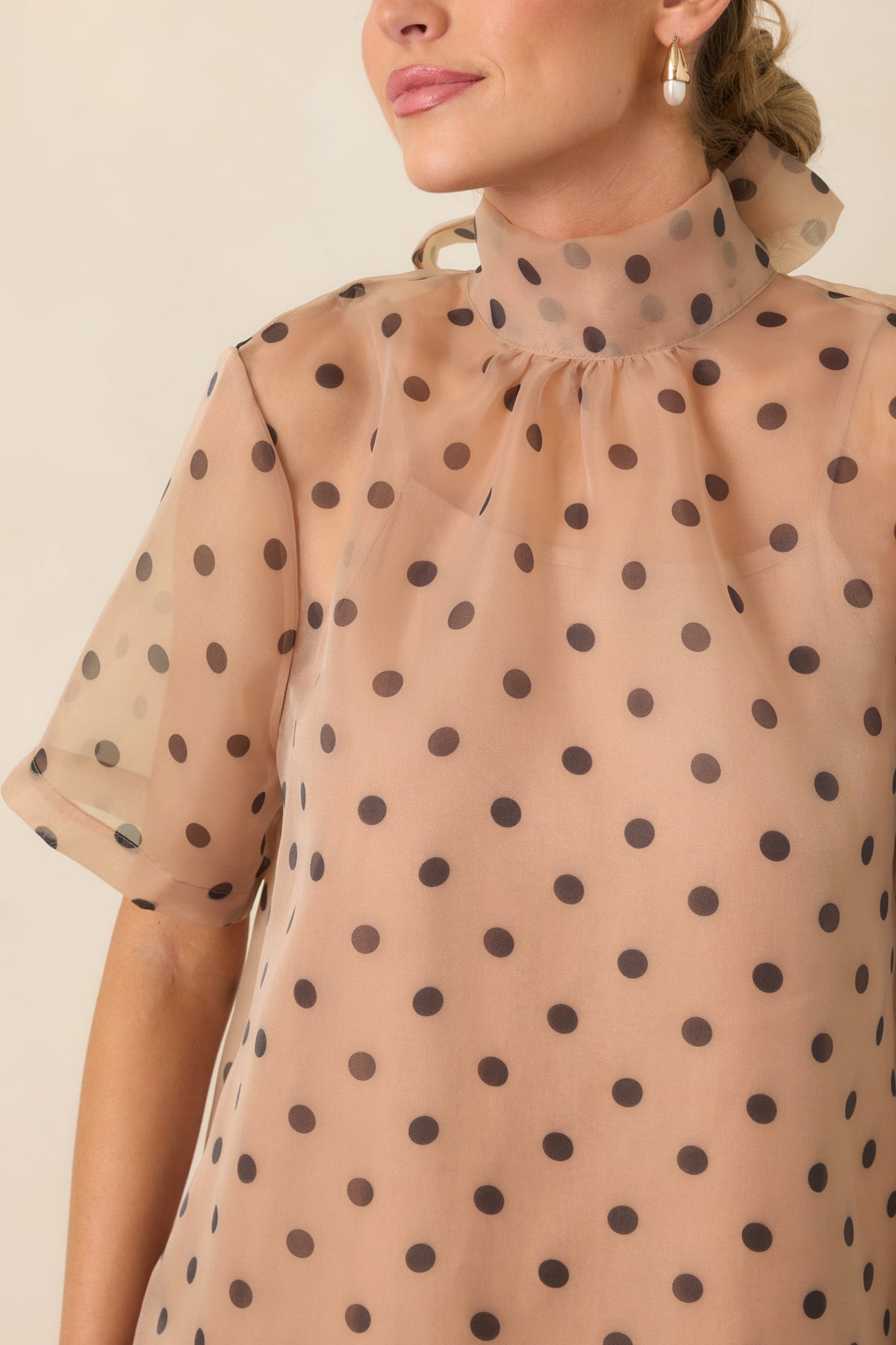 Spot On Style Beige Polka Dot Ruffle Hem Mini Dress