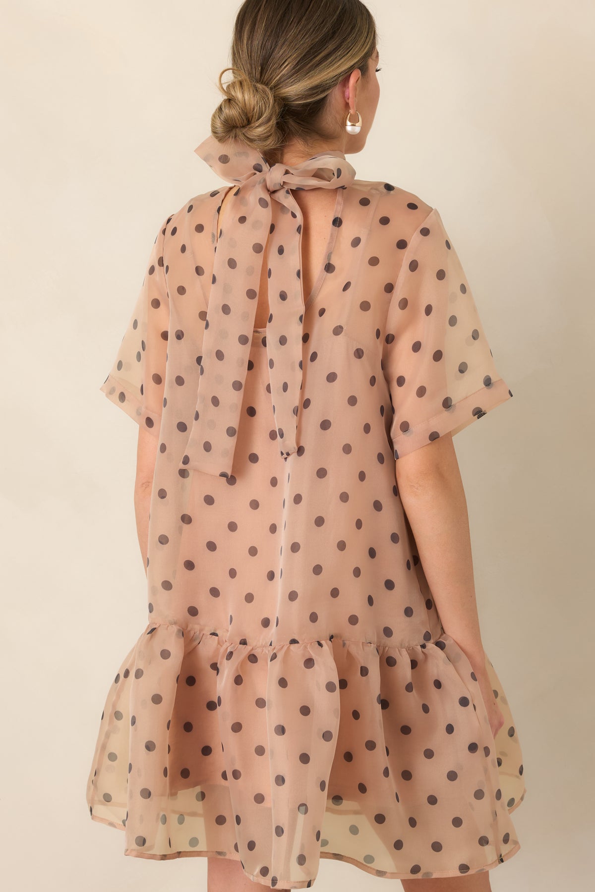 Spot On Style Beige Polka Dot Ruffle Hem Mini Dress