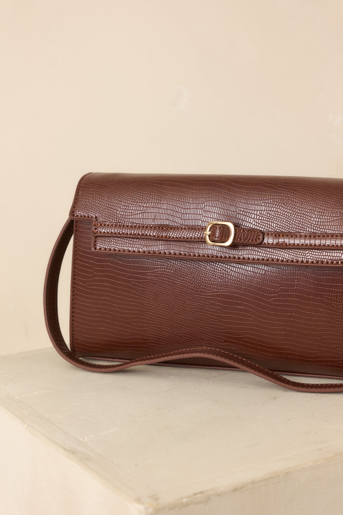 Signed And Sealed Brown Faux Leather Textured  Shoulder Bag