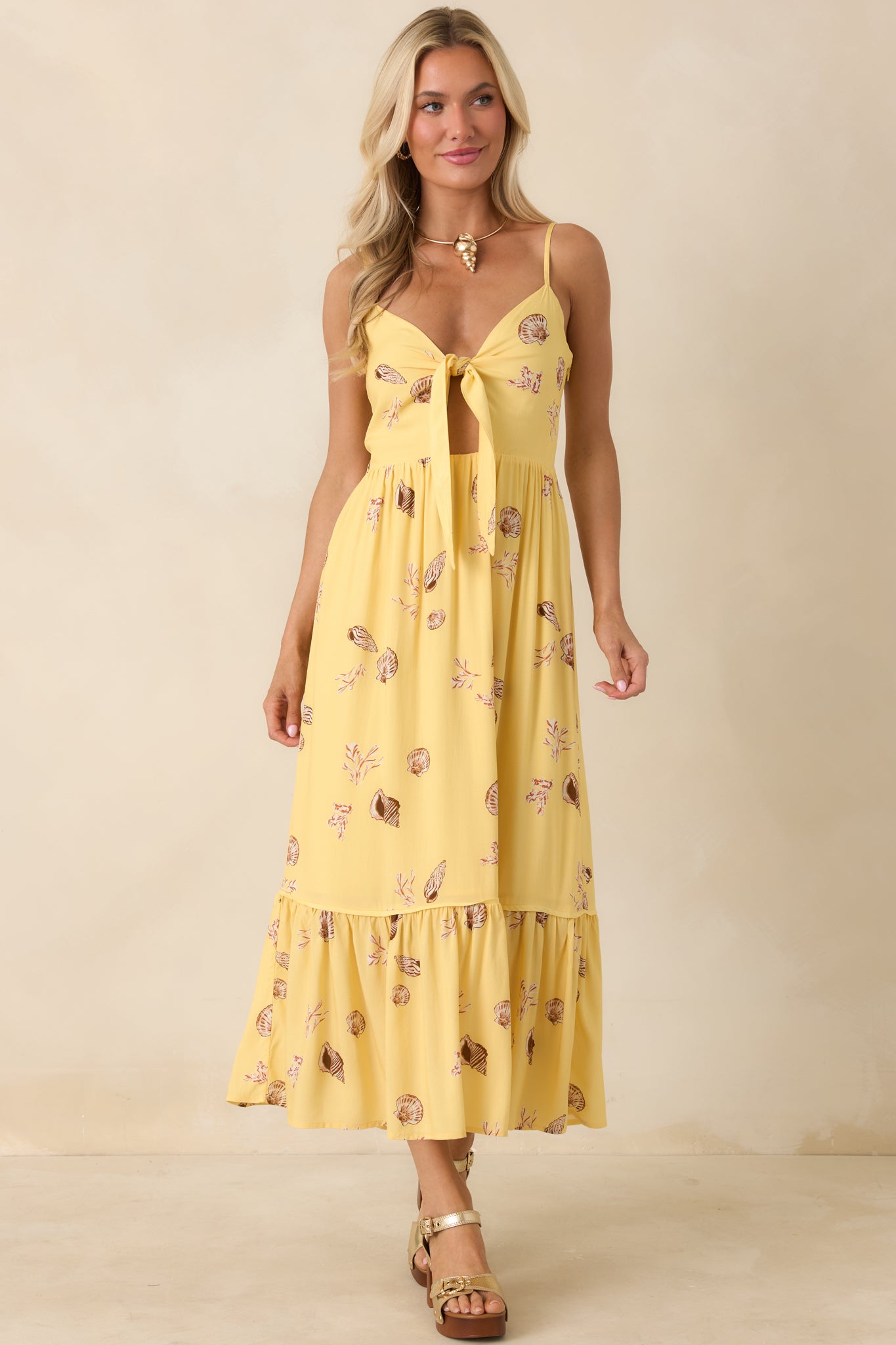 Yellow Printed ECOVERO Summer Midi Dress XS / Butter Seashells