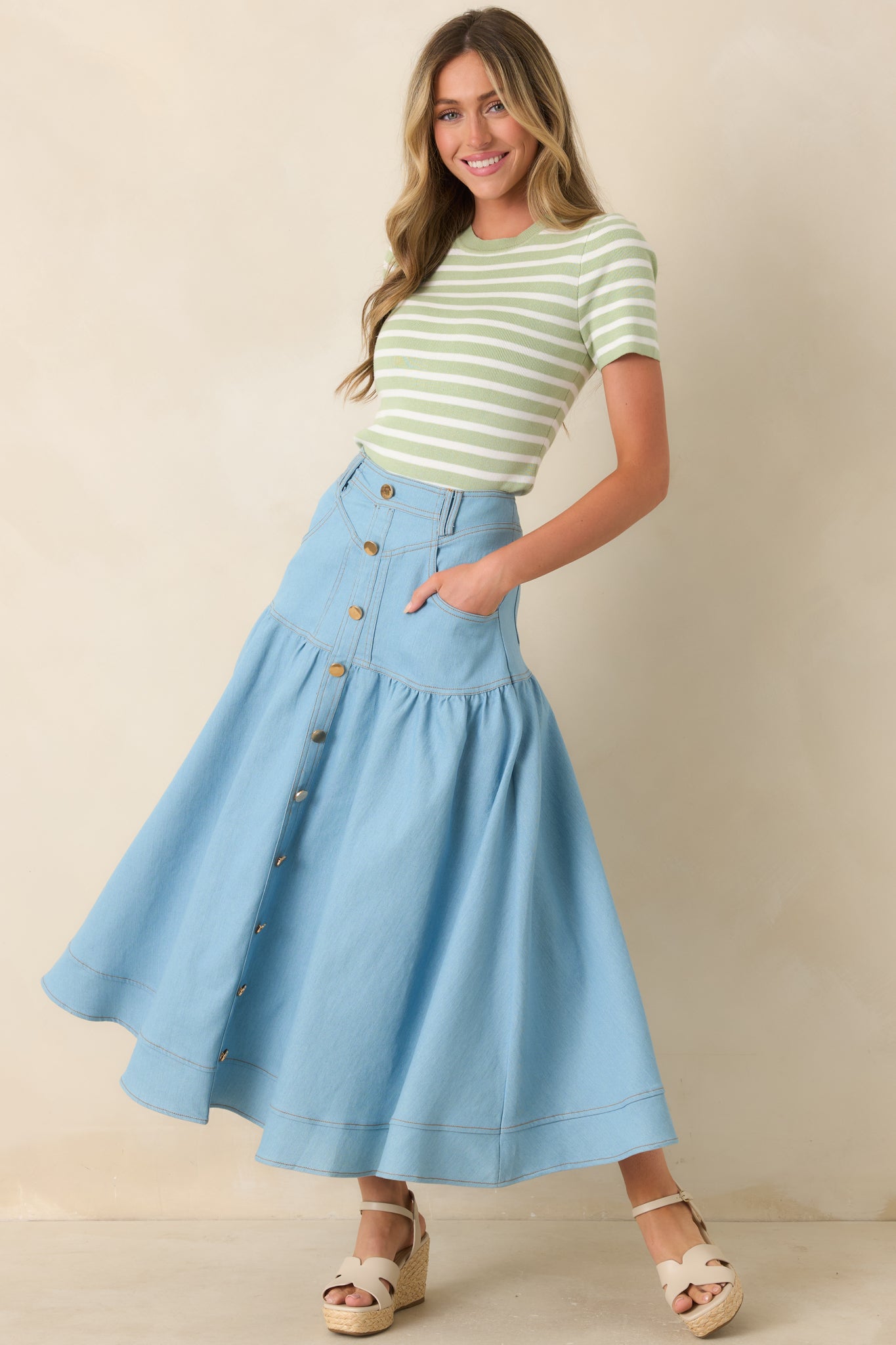 Let's Catch Up Light Green Stripe Short Sleeve Top