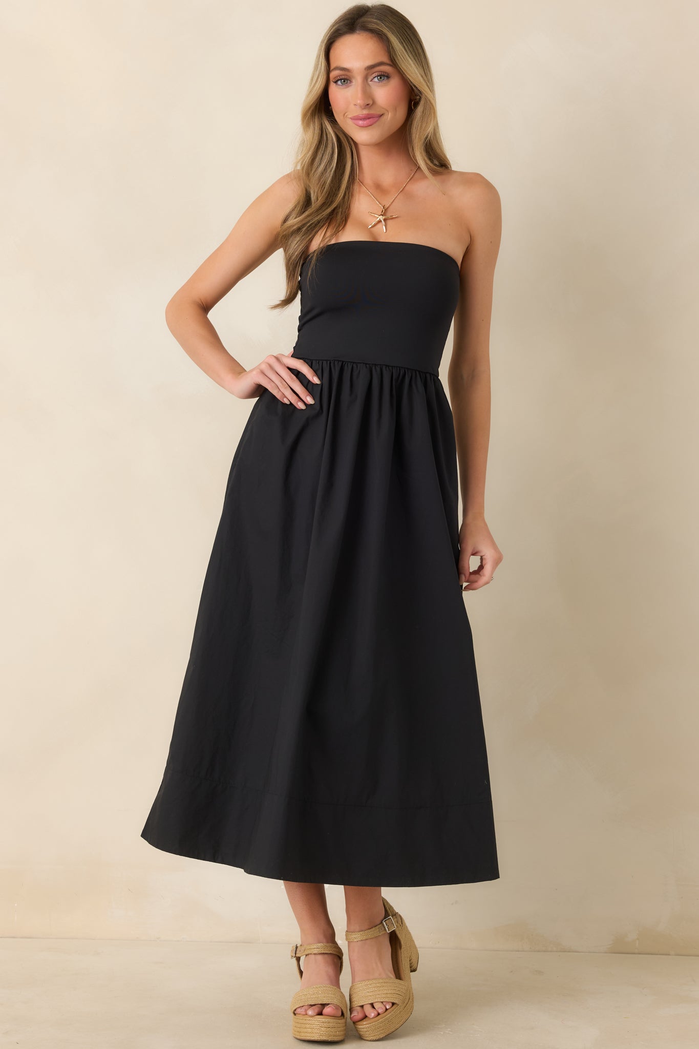 Z Supply Sunsought Black Strapless Midi Dress | Red Dress Z Supply Sunsought Black Strapless Midi Dress | Red Dress