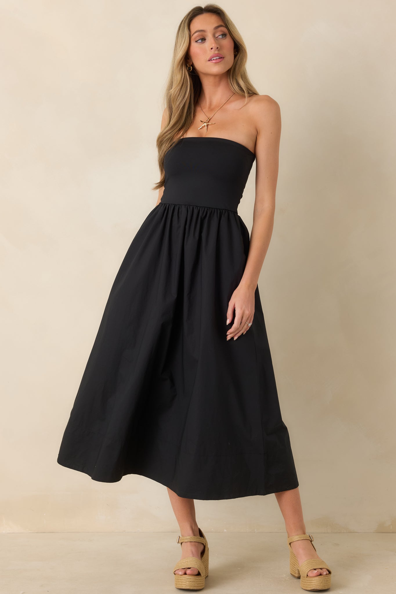 Z Supply Sunsought Black Strapless Midi Dress | Red Dress Z Supply Sunsought Black Strapless Midi Dress | Red Dress
