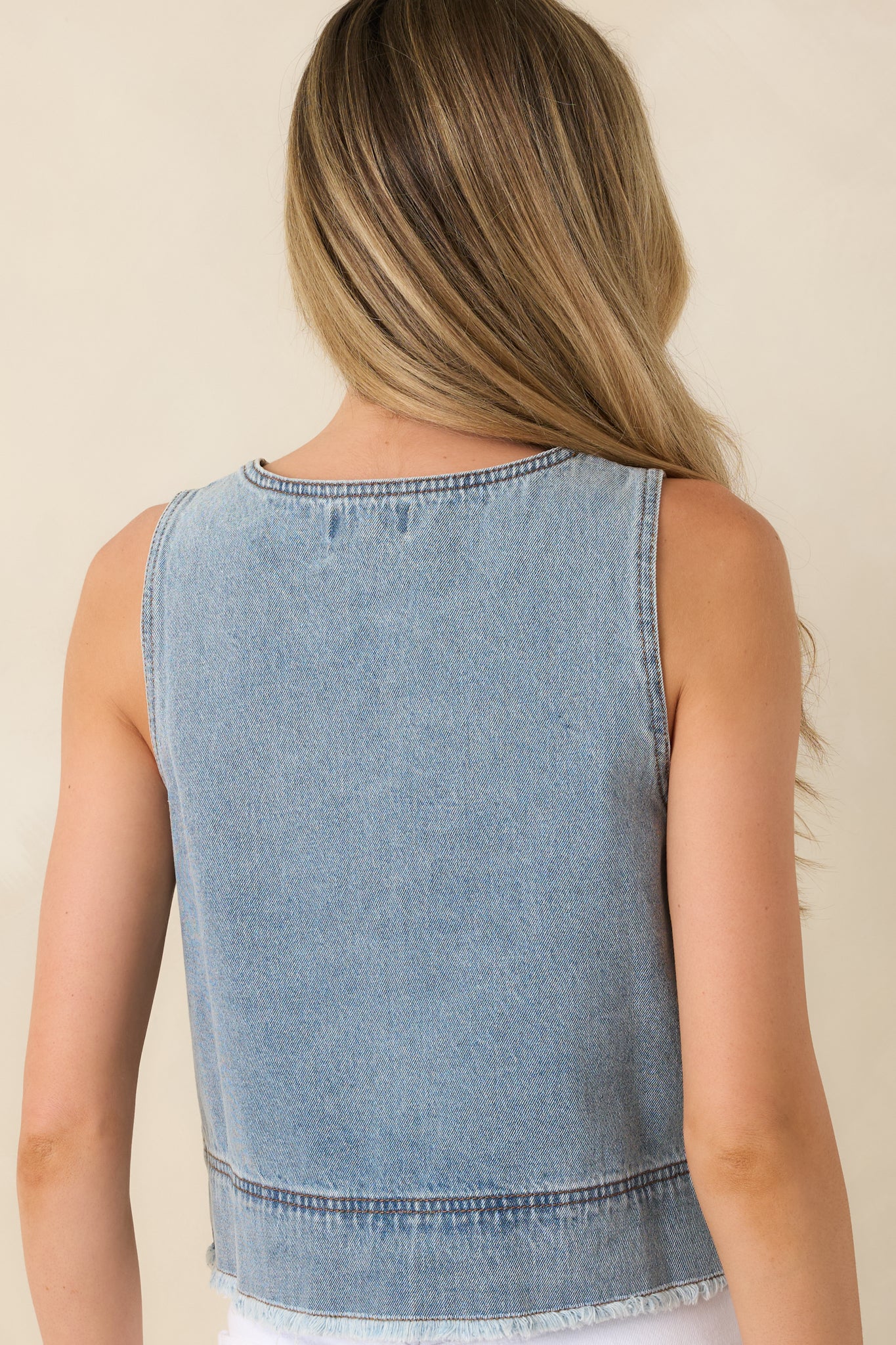 FRNCH Aqualina Light Wash Cotton Denim Top | Red Dress