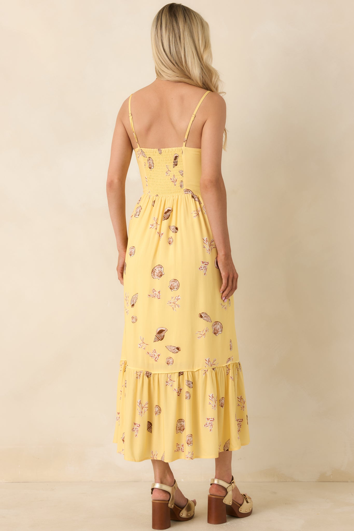 Yellow Printed ECOVERO Summer Midi Dress M / Butter Seashells Yellow Printed ECOVERO Summer Midi Dress M / Butter Seashells