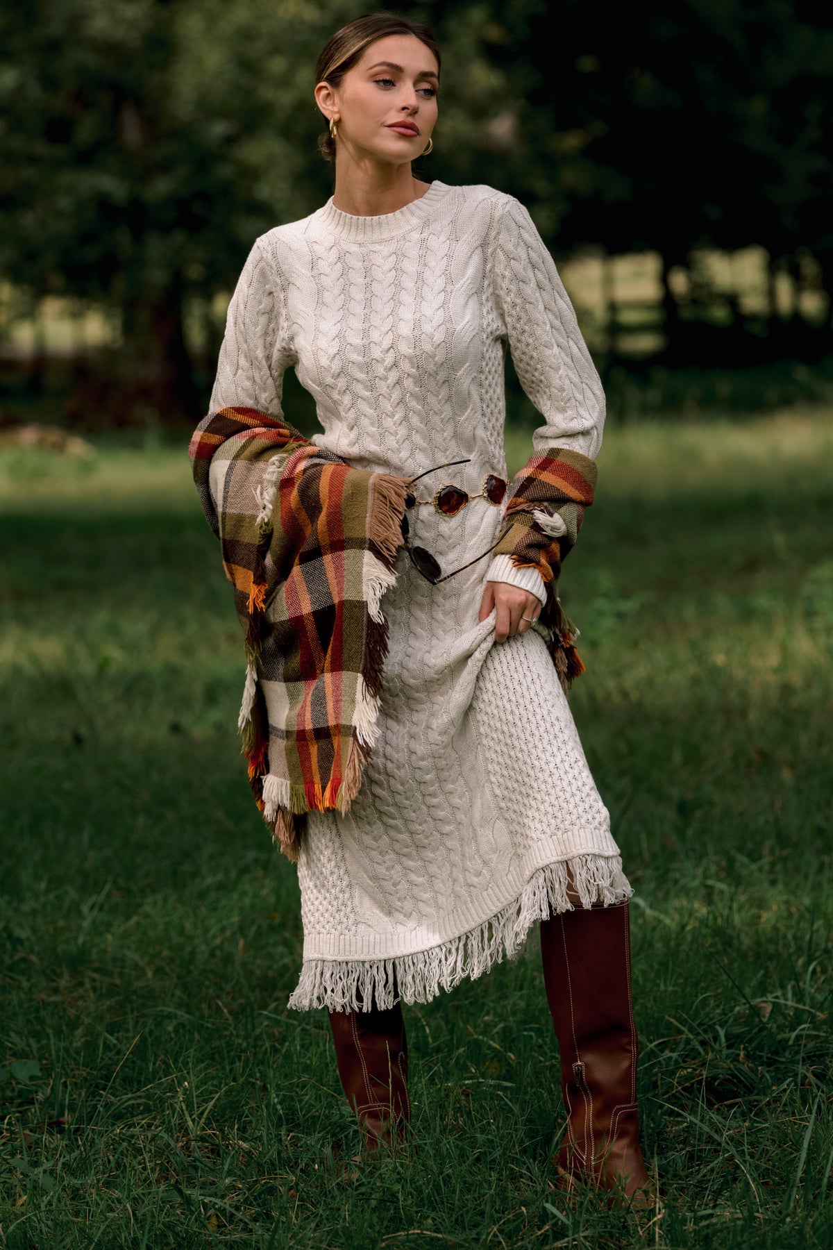 Prosperina Dakota Ivory Cable Knit Sweater Maxi Dress