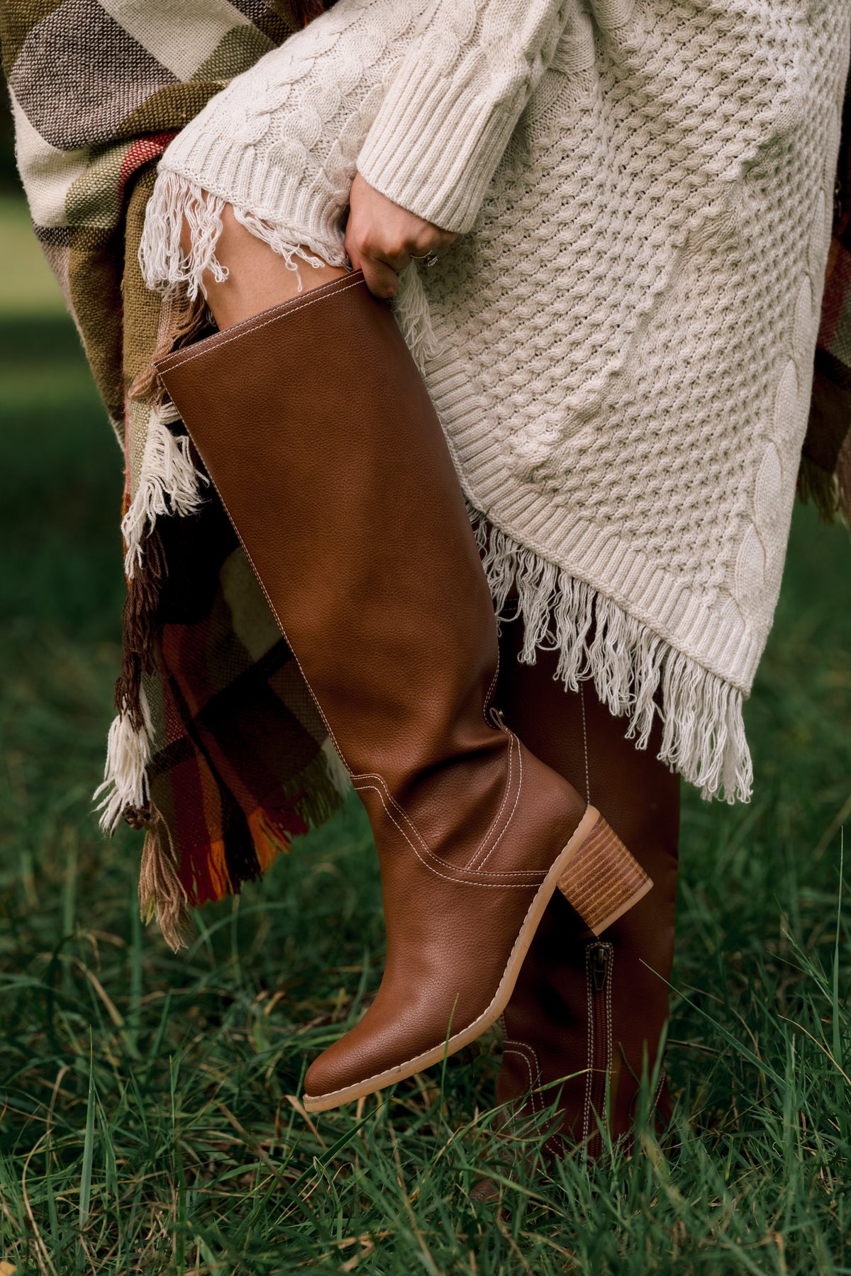 For Good Reason Cognac Textured Faux Leather Knee High Boots