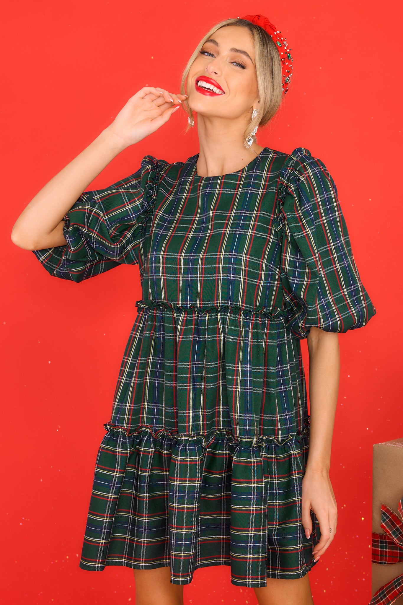 The Gift Of You Hunter Green Plaid Dress