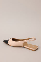 Inner-side view of these flats that feature a pointed toe, a color block design, and non adjustable strap.