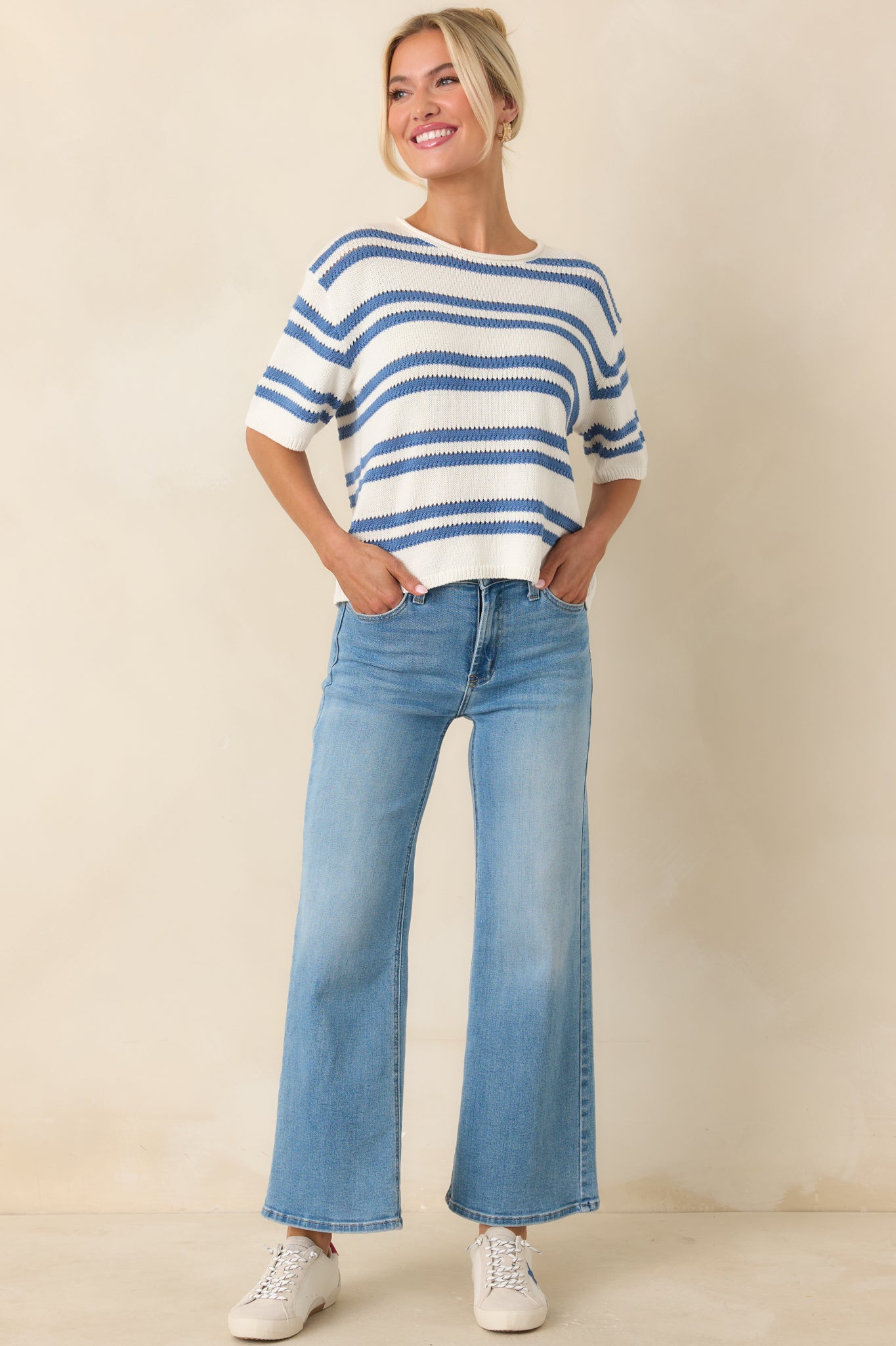 Z Supply Prado Lake Blue Stripe Sweater Top | Red Dress