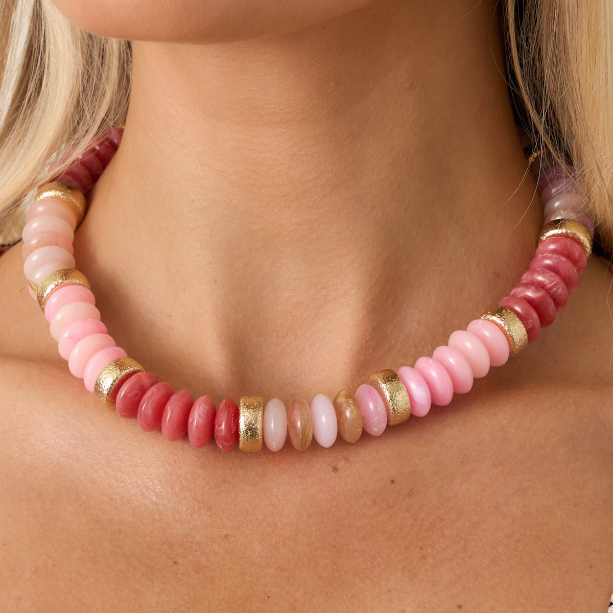 Red Dress | Pink & Gold Beaded Necklace
