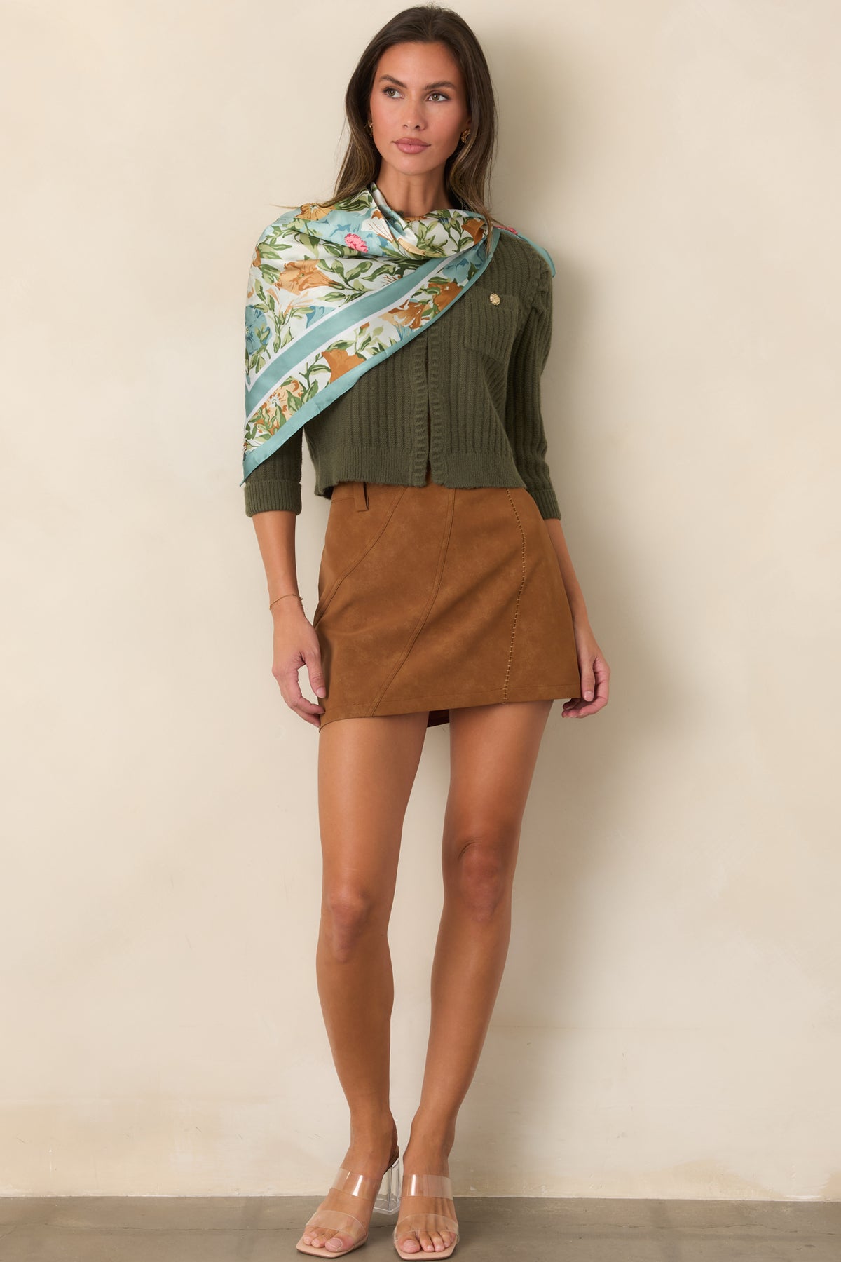 West of Ordinary Camel Faux Suede Mini Skirt