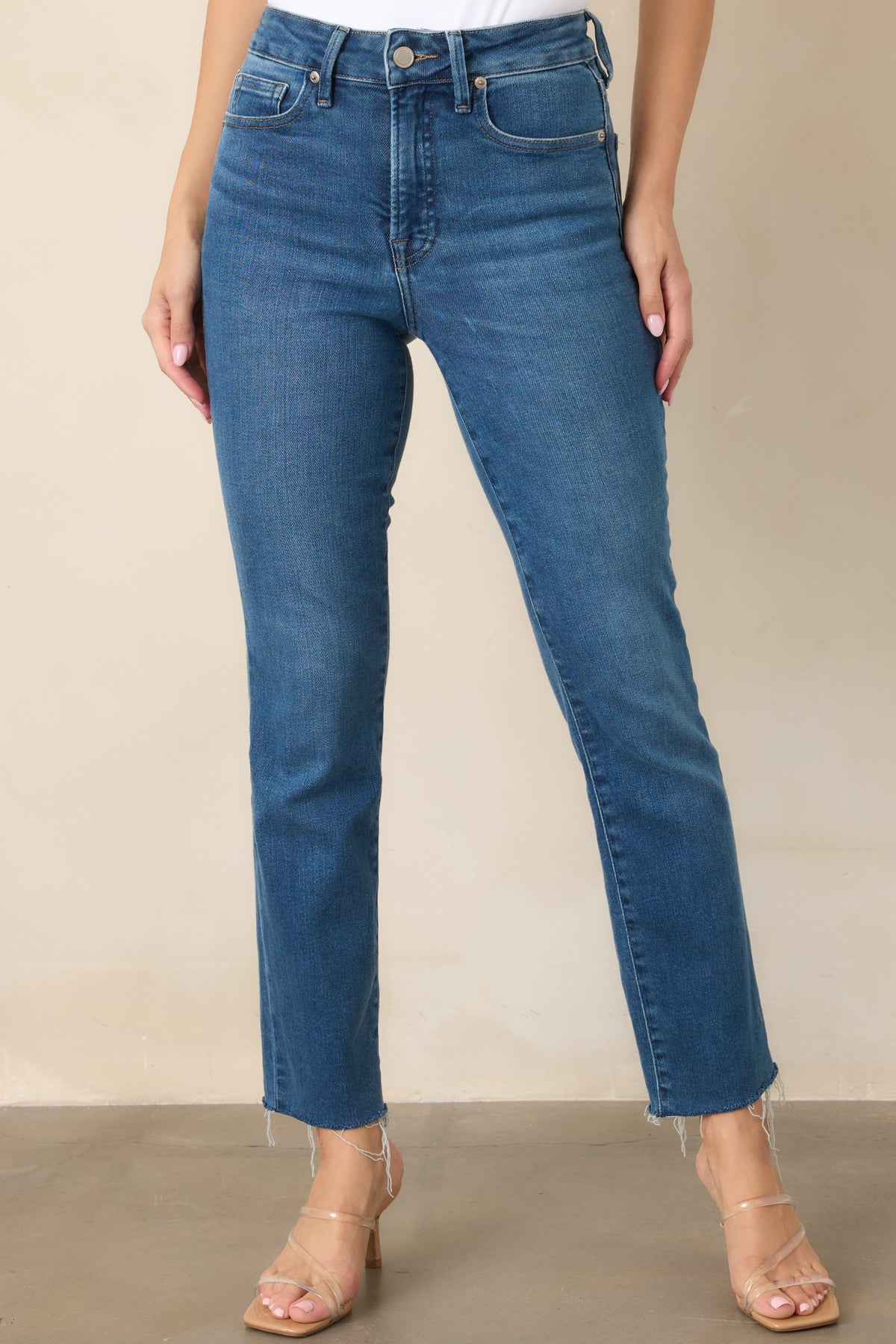 Good American Soft Tech Good Legs Medium Wash Straight Jeans