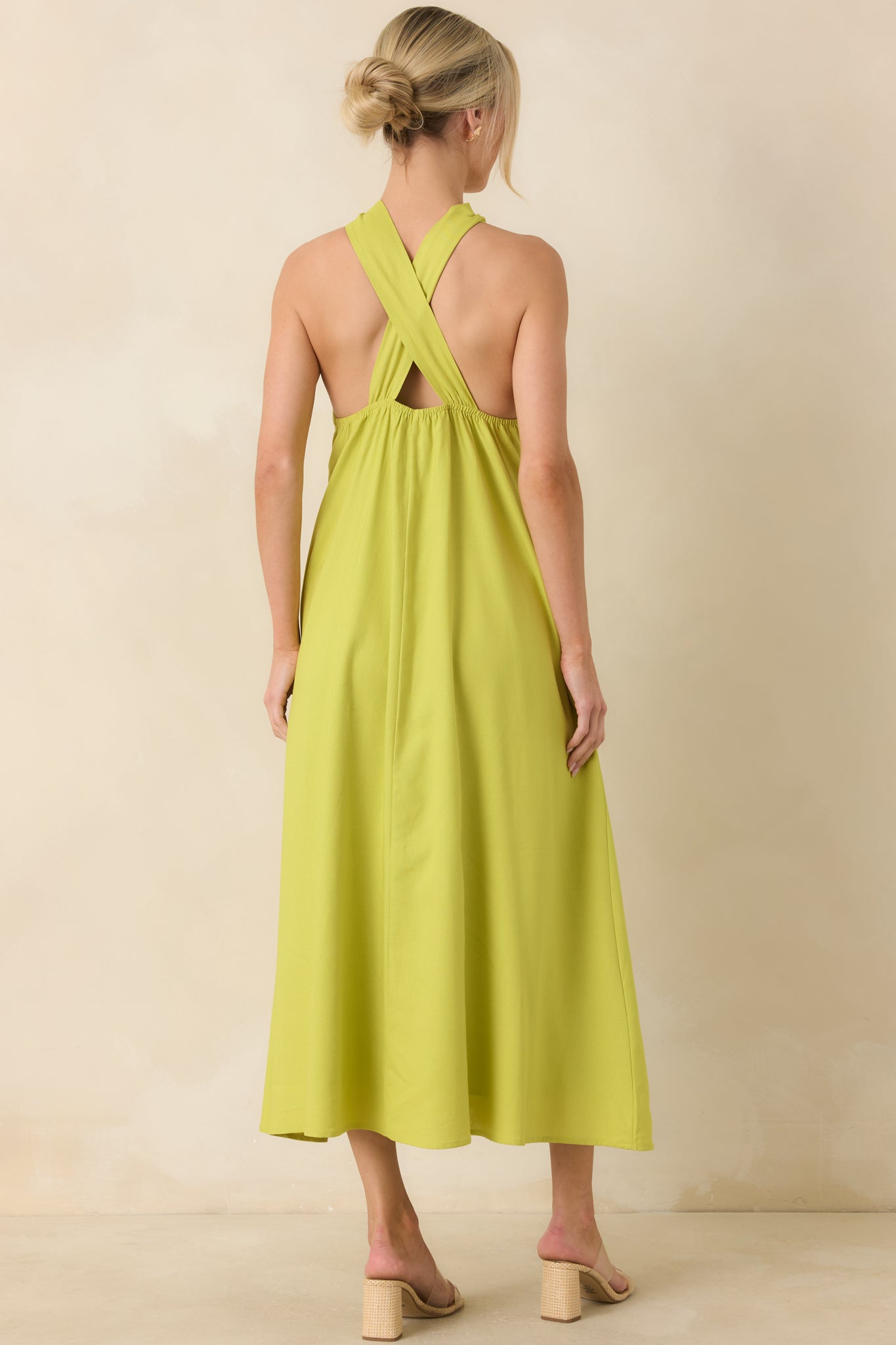 Red Dress | Chartreuse Linen Blend Halter Midi Dress
