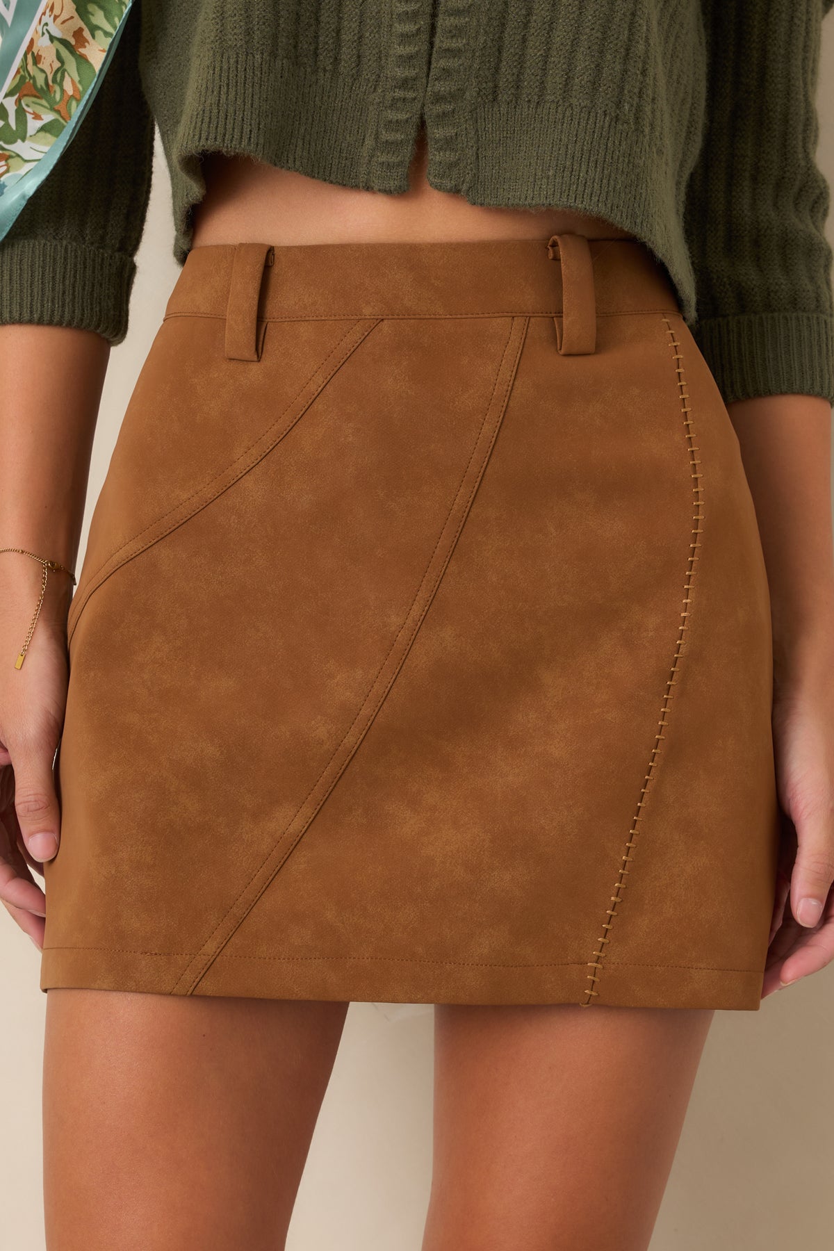 West of Ordinary Camel Faux Suede Mini Skirt