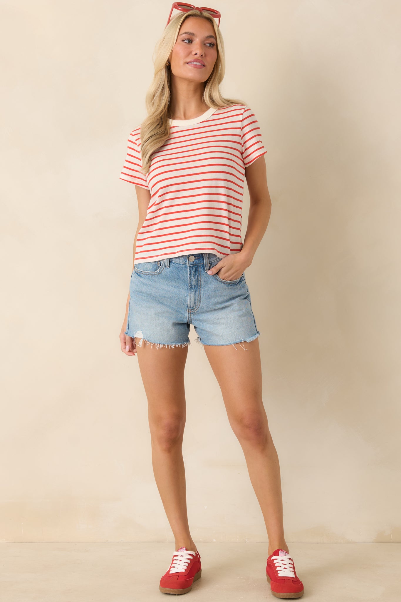 Full-length look showcasing the casual drape and breathable cotton texture designed for versatile styling.