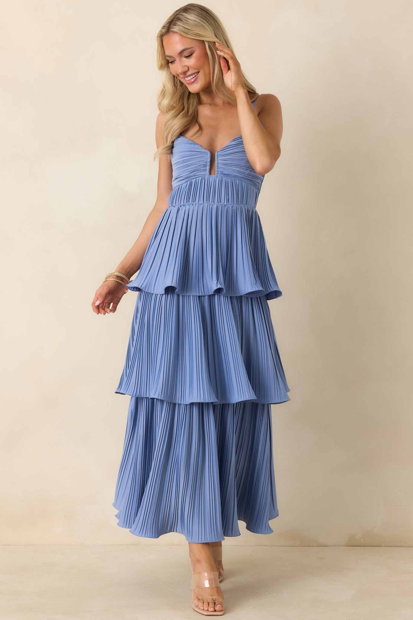 ASTR The Label Lupin Blue Tiered Maxi Dress | Red Dress