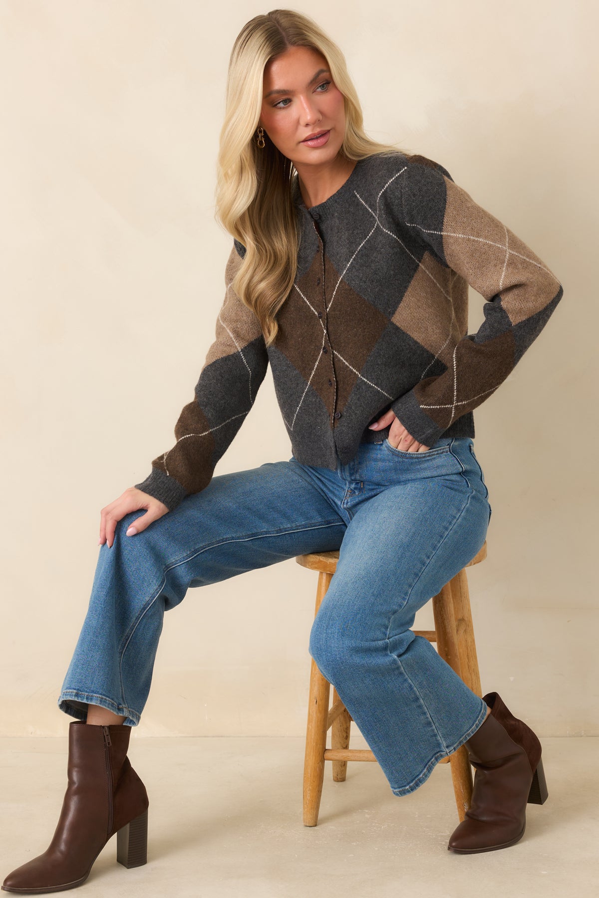 Z Supply Medina Charcoal Heather Argyle Cardigan