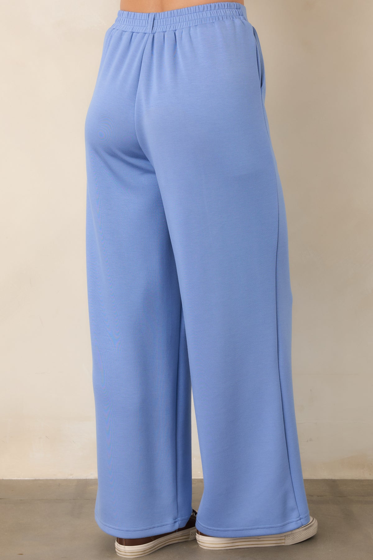 Ready to Jet Horizon Blue Knit High-Waisted Wide-Leg Pants