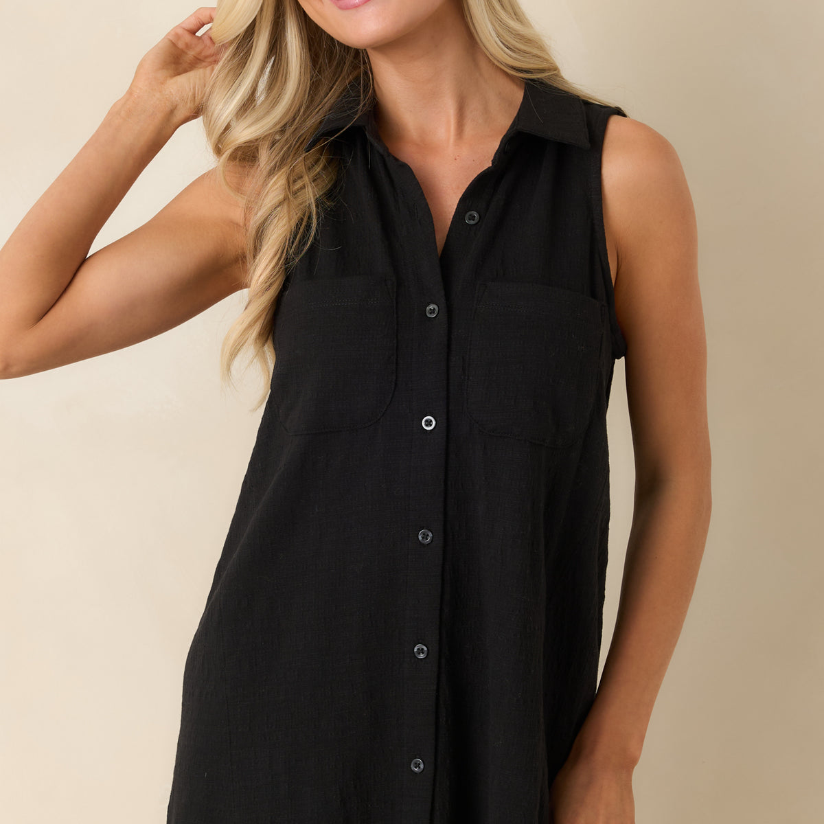 Z Supply New Light Black Textured Shirt Mini Dress