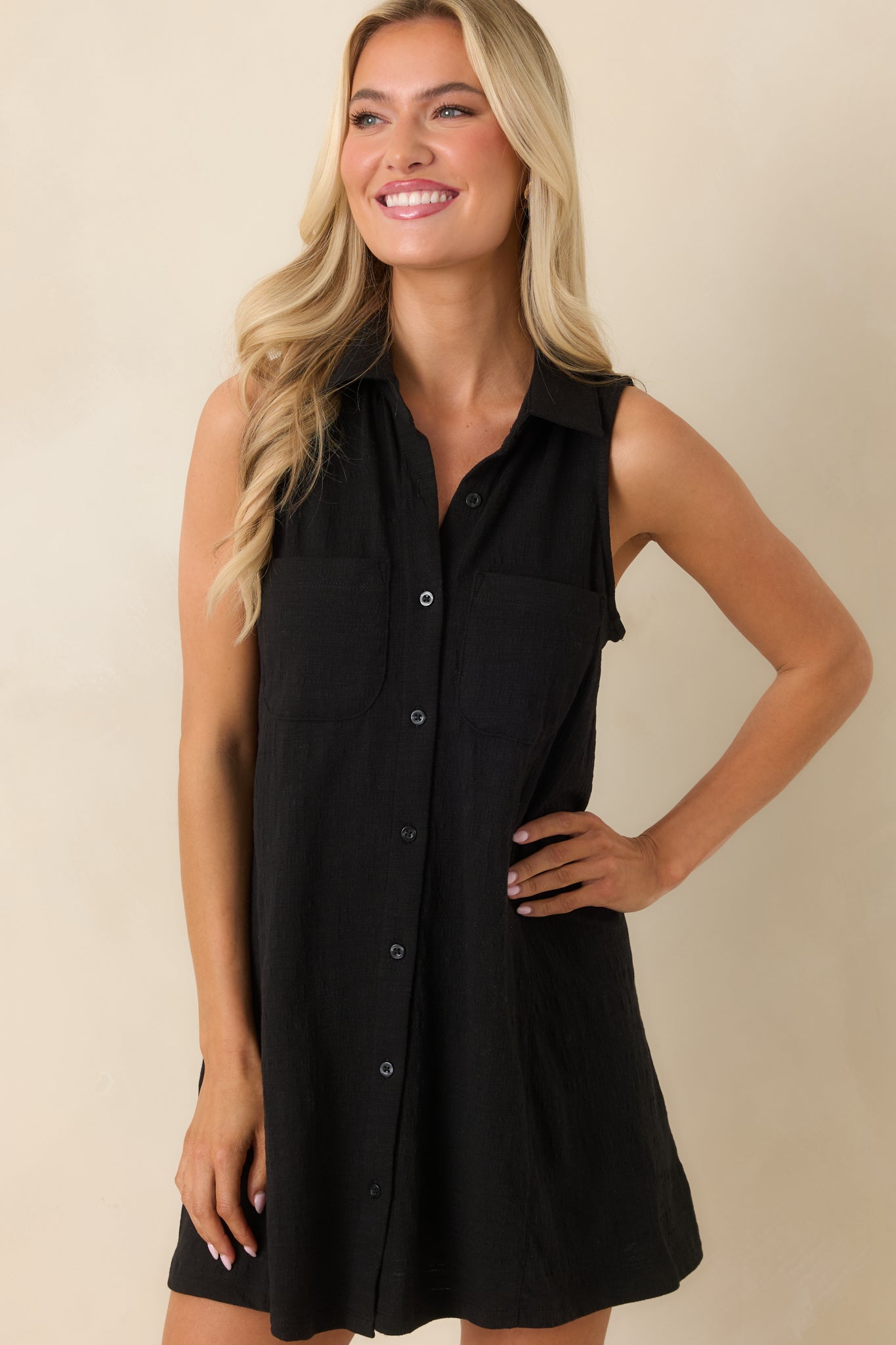 Z Supply New Light Black Textured Shirt Mini Dress | Red Dress Z Supply New Light Black Textured Shirt Mini Dress | Red Dress