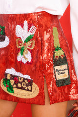 3 Red Sequin Christmas Food Skort at reddress.com