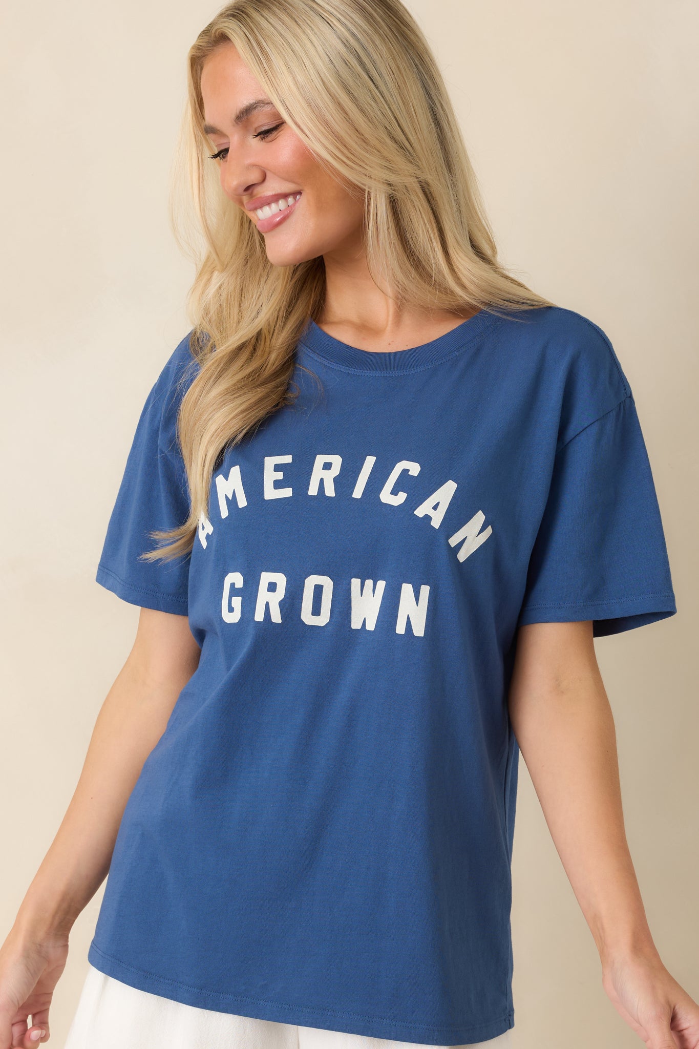 Z Supply American Grown Deep Blue Cotton Boyfriend Tee | Red Dress