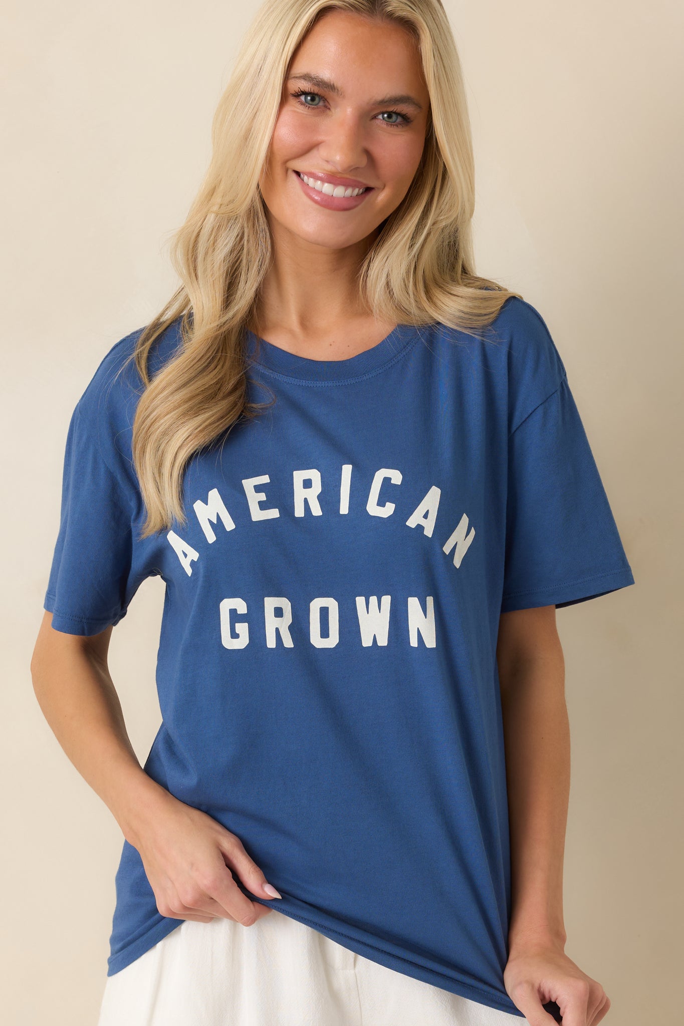 Cropped angle showcasing the soft cotton texture and smooth drape through the midsection.