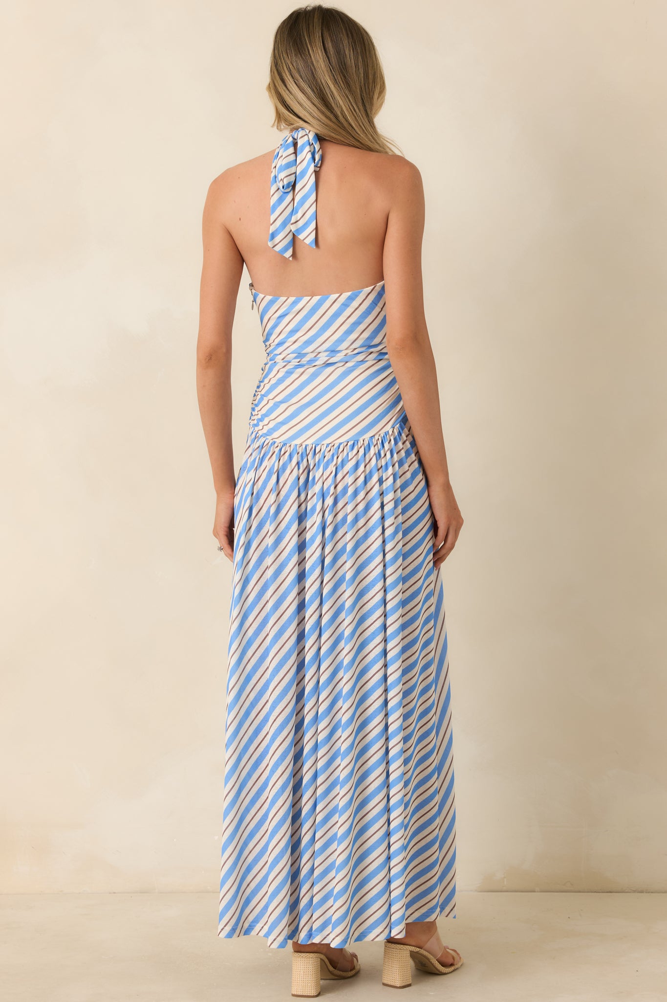 blue and white striped halter dress Striped Blue Halter Mini Dress | Trendy Women's Clothing