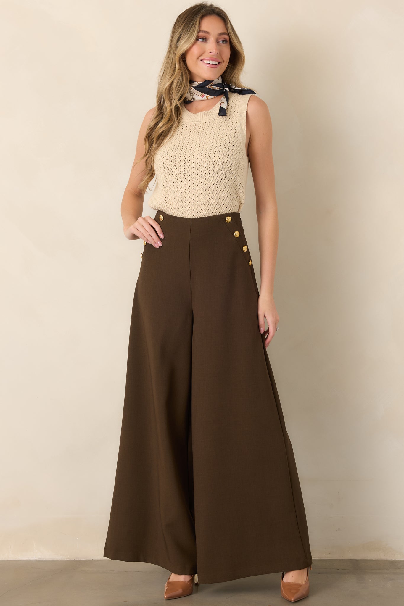 Chart the Course Dark Brown Wide Leg Button Pants
