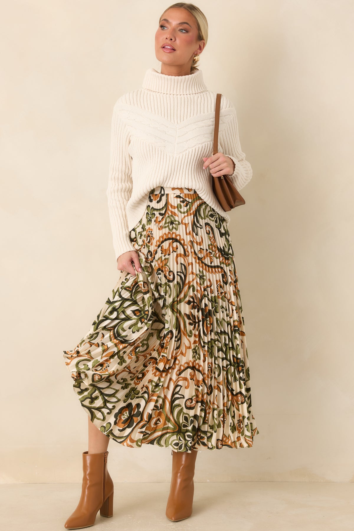 Stay Until Sunday Ivory Cable Detail Turtleneck Sweater