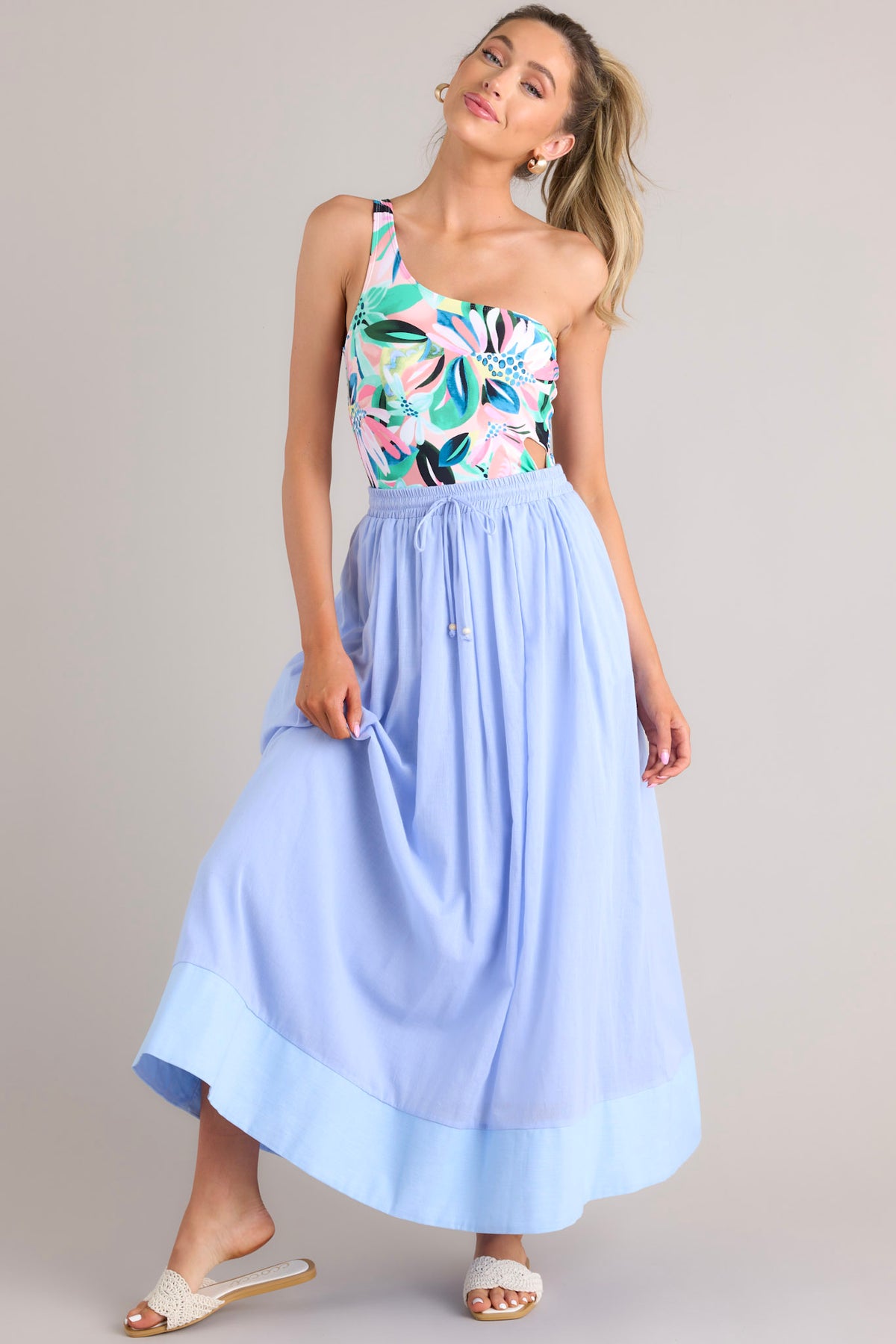 Periwinkle embroidered multi layered skirt set main image 1
