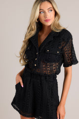Barefoot On The Beach Black Open Knit Cover Up Romper
