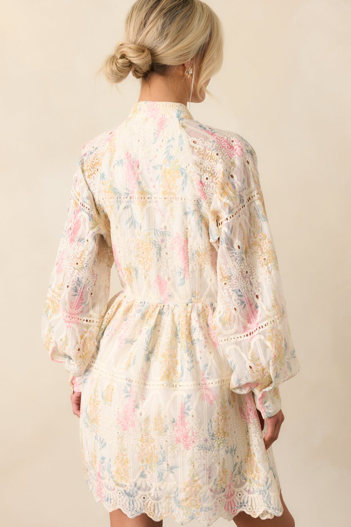 Ivory Floral Embroidered Eyelet Mini Dress