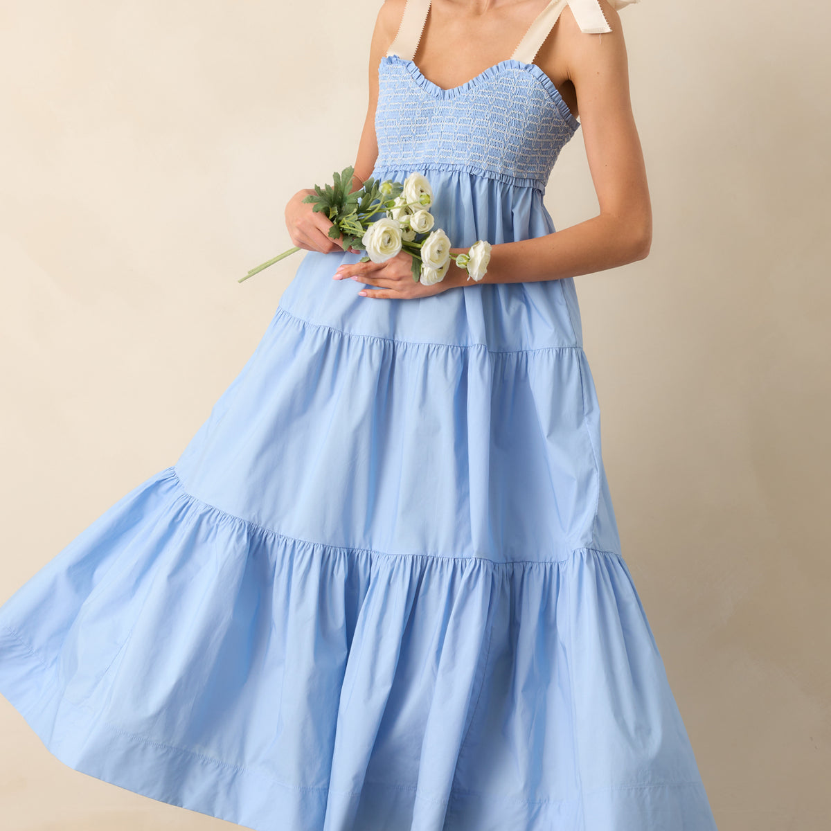 100% Cotton Light Blue Maxi Dress - All Dresses