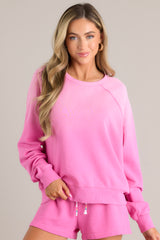Front view of this sweatshirt that features a crew neckline, a super soft material, an ombre design, and ribbed cuffed sleeves.