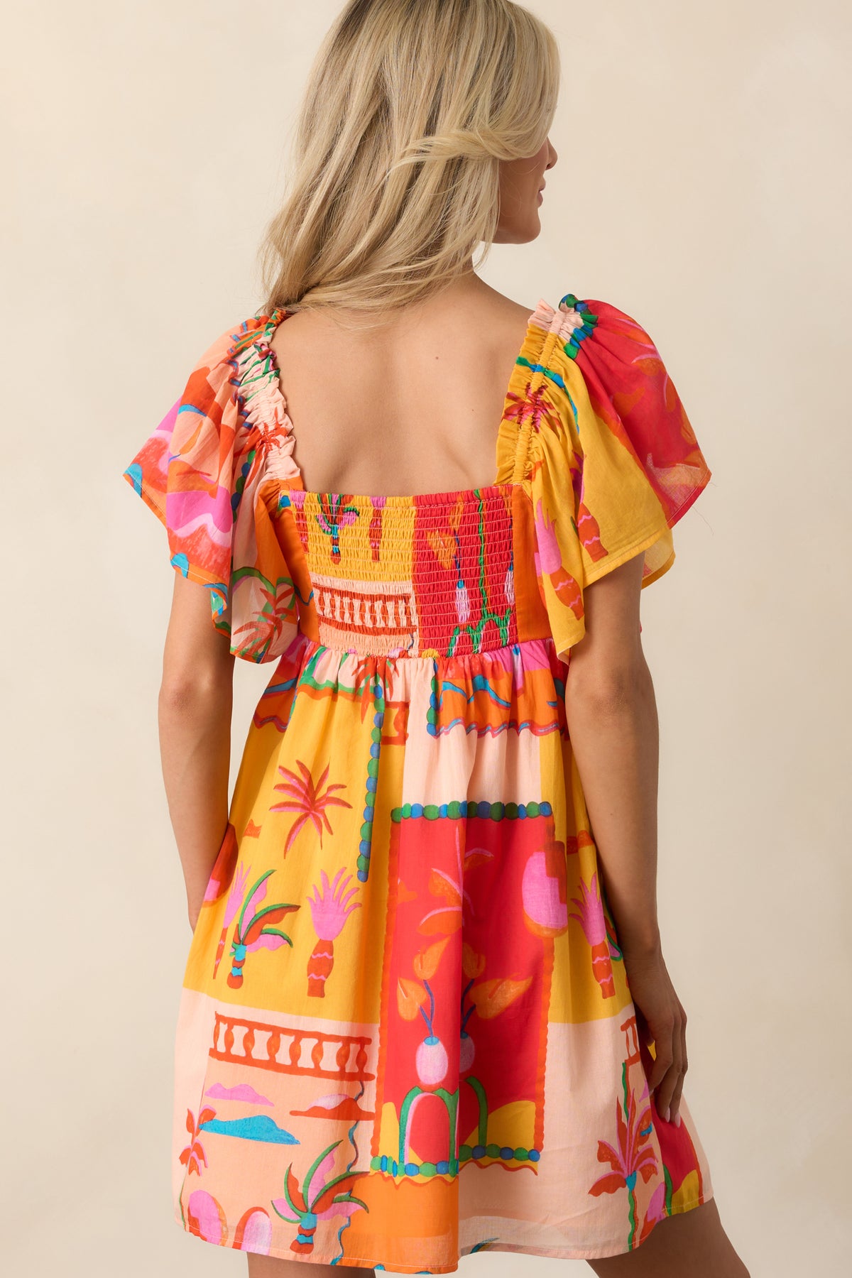 Orange Tropical Tier Short Dress