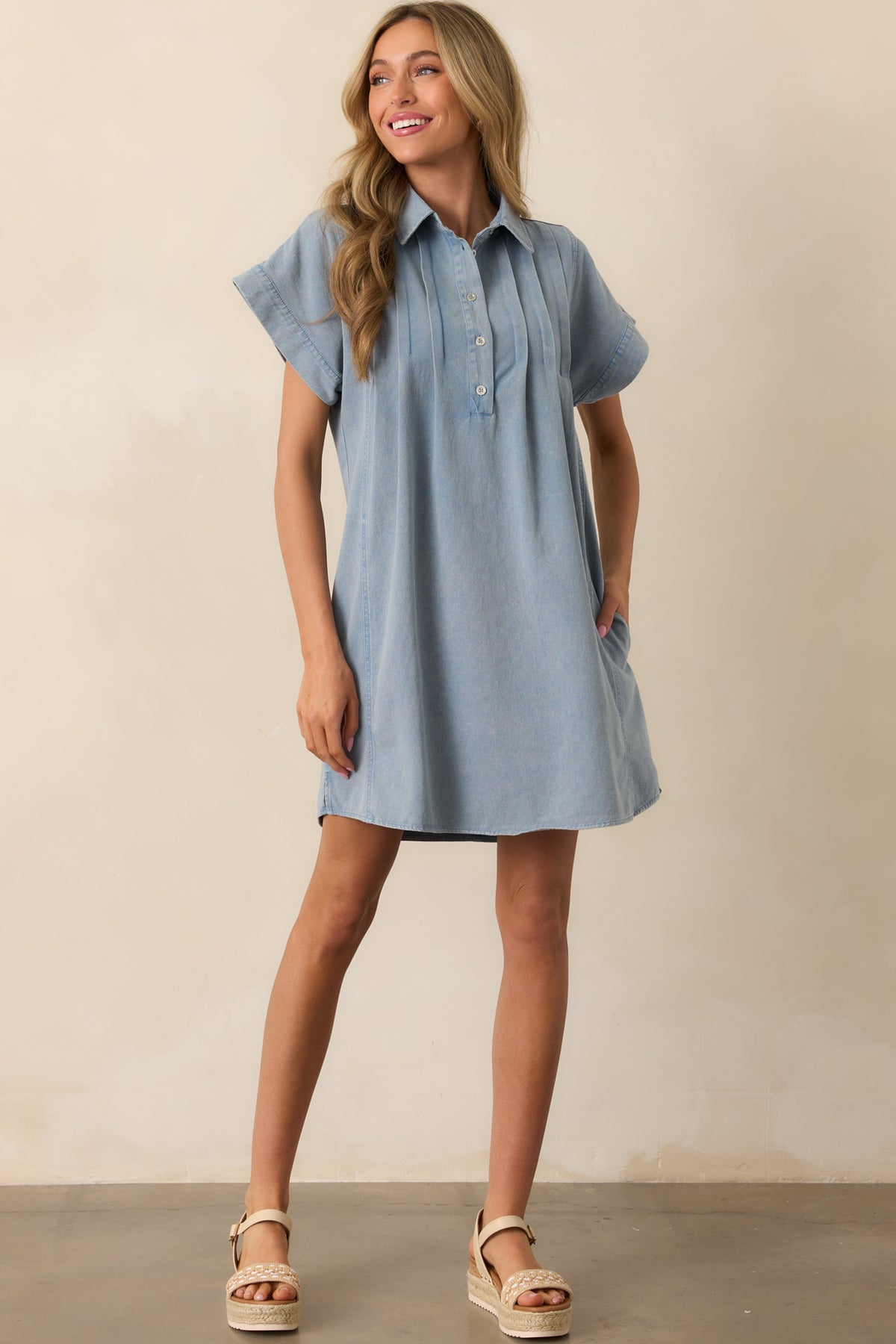 Short Sleeve Denim Mini Dress